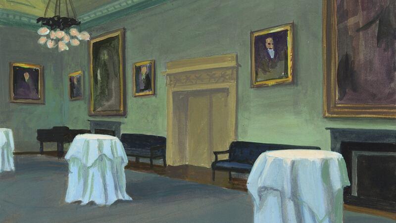 Eithne Jordan, ‘Function Room I, 2016’, gouache and acrylic on paper, 18 x 24cm. Photograph: Gillian Buckley