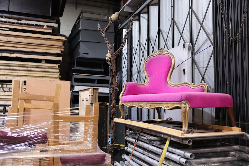 Druid: the chaise-longue from the play Furniture and, beside it, the bare tree trunk from Waiting for Godot. Photograph: Dara Mac Dónaill