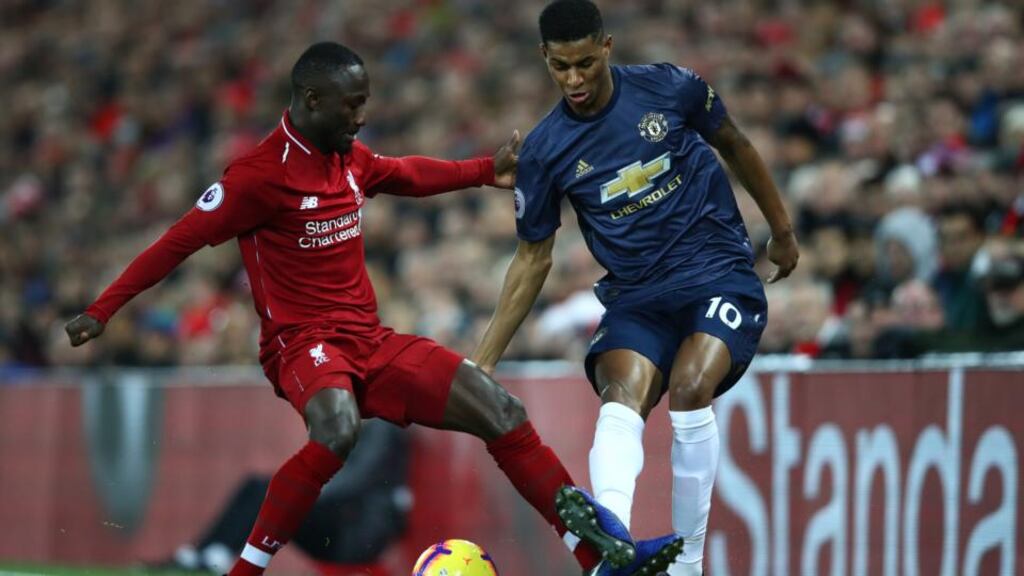 Liverpool’s Naby Keïta battles for possession with Marcus Rashford of Manchester United during their Premier League match at Anfield on December 16th. Photograph: Clive Brunskill/Getty Images