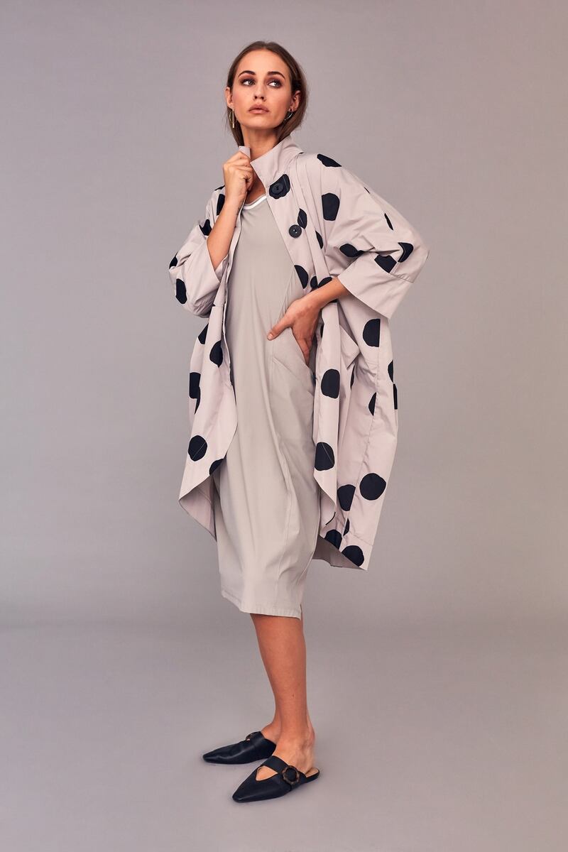 Polka dot summer jacket €193, panel dress €109.