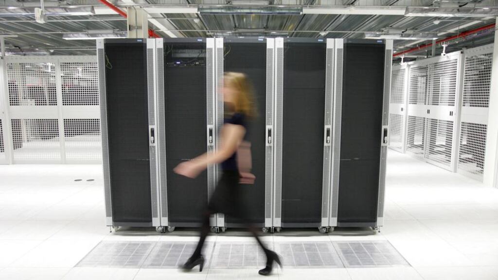 Server cabinets on the data centre floor at the Telecity Data Storage Centre in the North West Business Park, Ballycoolin, Dublin.
