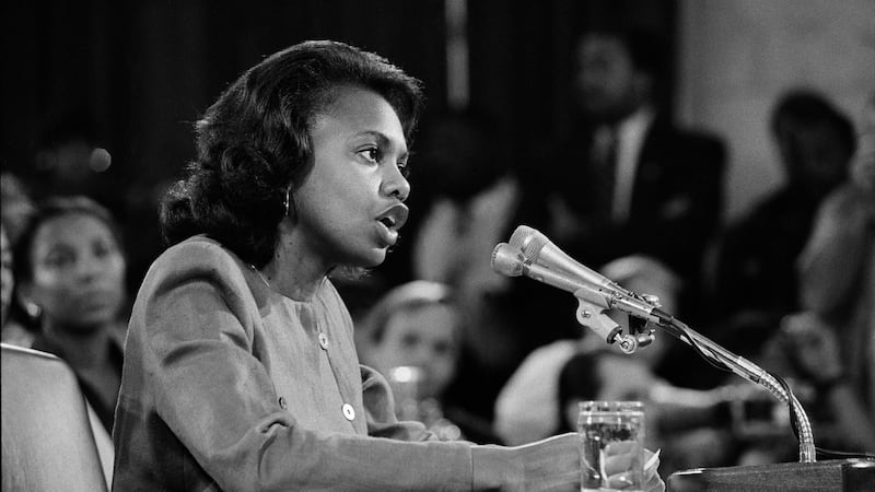 Anita Hill testifies during the Clarence Thomas harassment hearings in Washington, October 11th, 1991. Photograph: Paul Hosefros/The New York Times