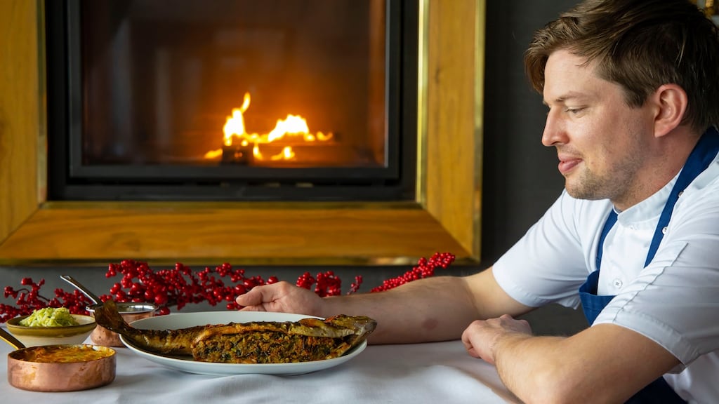 Cliff House Hotel chef Ian Doyle with the stuffed trout dish. Photopraph: Patrick Browne
