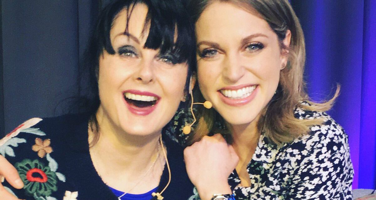 Marian Keyes and Amy Huberman at a live recording of The Irish Times Women's Podcast at Twitter's Dublin HQ. Photograph: Amy Huberman/Twitter