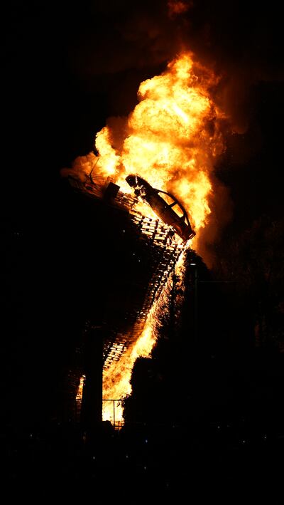 The bonfire in Moygashel near Dungannon, Co Tyrone. Photograph: Niall Carson/PA Wire
