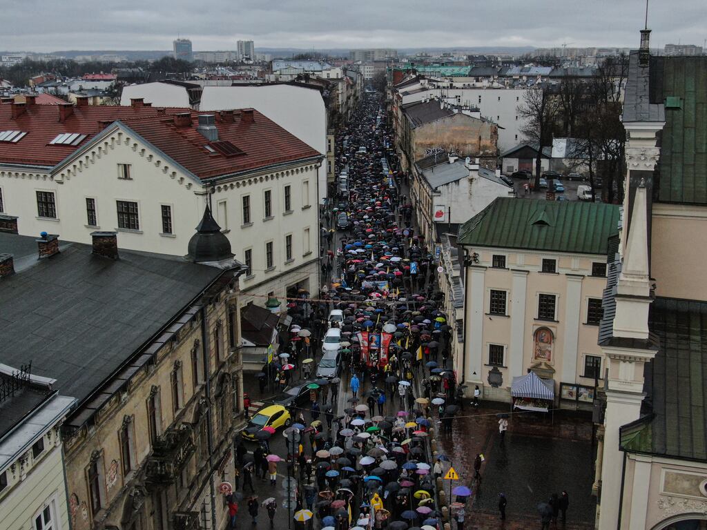 An aerial view of thousands of supporters of the late pope John Paul II during the white march honoring his legacy in April in Krakow, Poland. The proportion of Poles who identify as Roman Catholic has dropped to 71 per cent, down from 88 per cent a decade ago. Photograph: Omar Marques/Getty Images