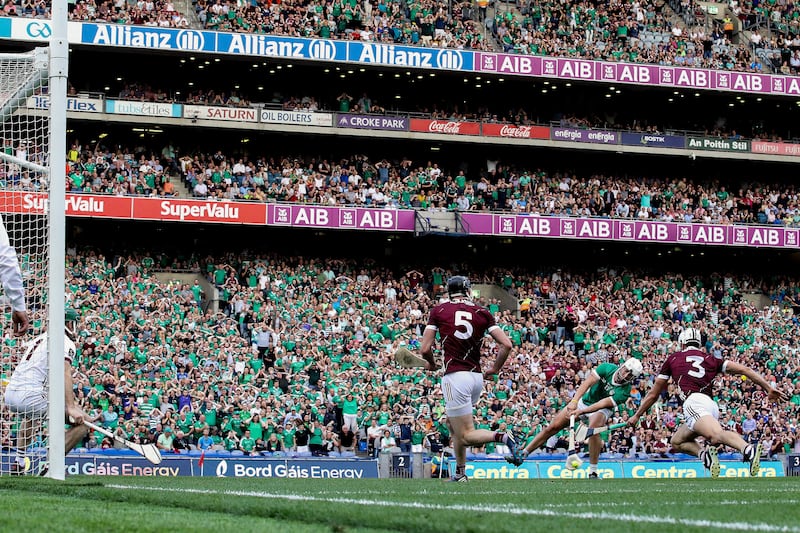 Limerick's Aaron Gillane scores his side’s second goal against Galway in last year's the All-Ireland semi-final. Photograph: Laszlo Geczo/Inpho