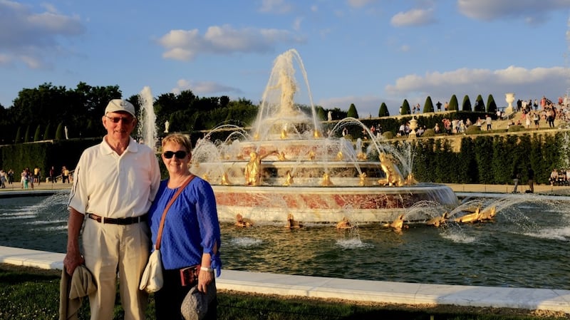 Gabriel Corcoran’s parents Bill and Anna at the Latona fountain in the gardens at Versailles