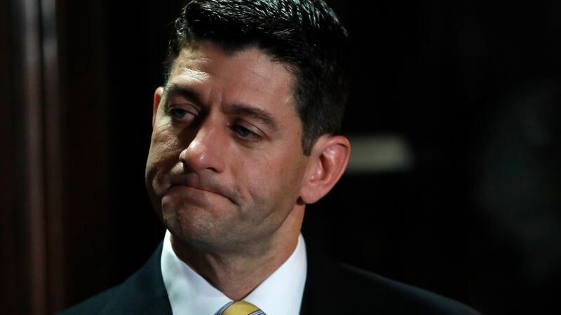 US speaker of the House Paul Ryan waits to speak to the press about President Donald Trump, James Comey and Russia investigations after a closed meeting of the Republican leadership of the House of Representatives on Capitol Hill in Washington. Photograph: Aaron P Bernstein/Reuters