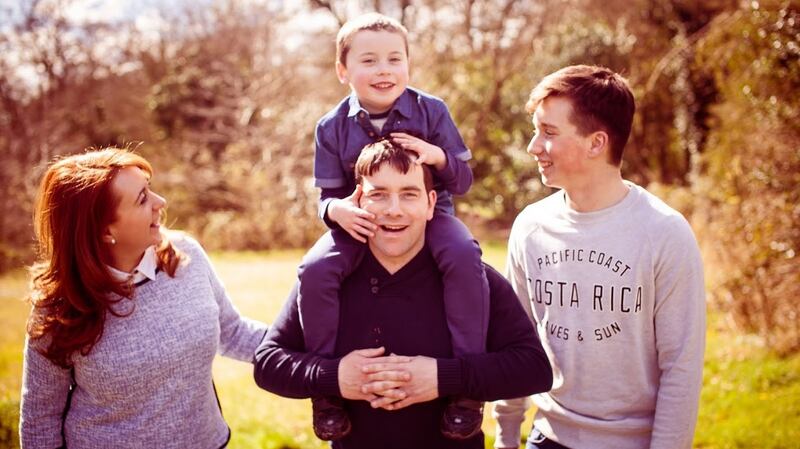 Michelle McKeever with Ronan, her husband Paul and their older son Ryan.  Photograph: Rashida Keenan