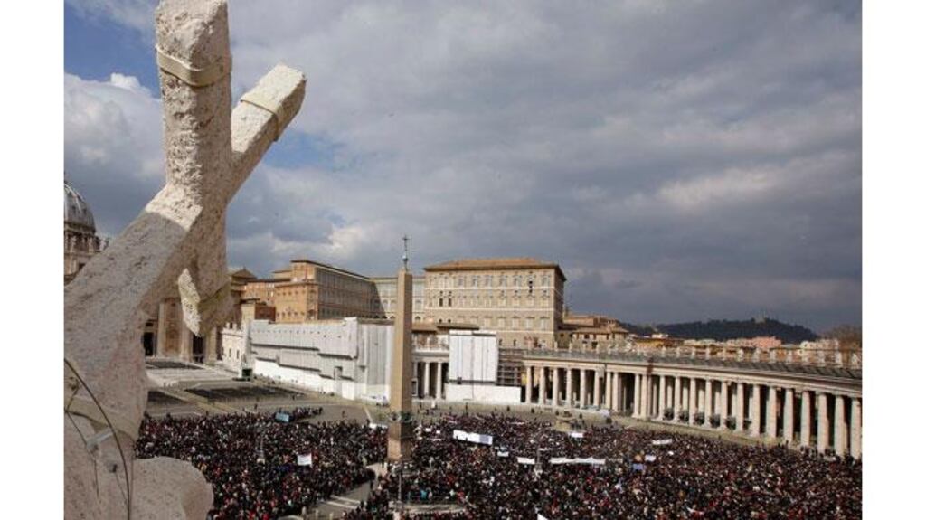 Pope Benedict XVI waves to an audience in Saint Peter's square, at the Vatican in a file photograph from last October. Photograph: Reuters