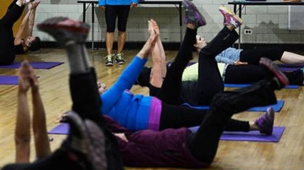 A file image of an in-person fitness class which have been allowed resume on Monday  for first time since the first full lockdown in the spring of 2020. Photograph: Getty