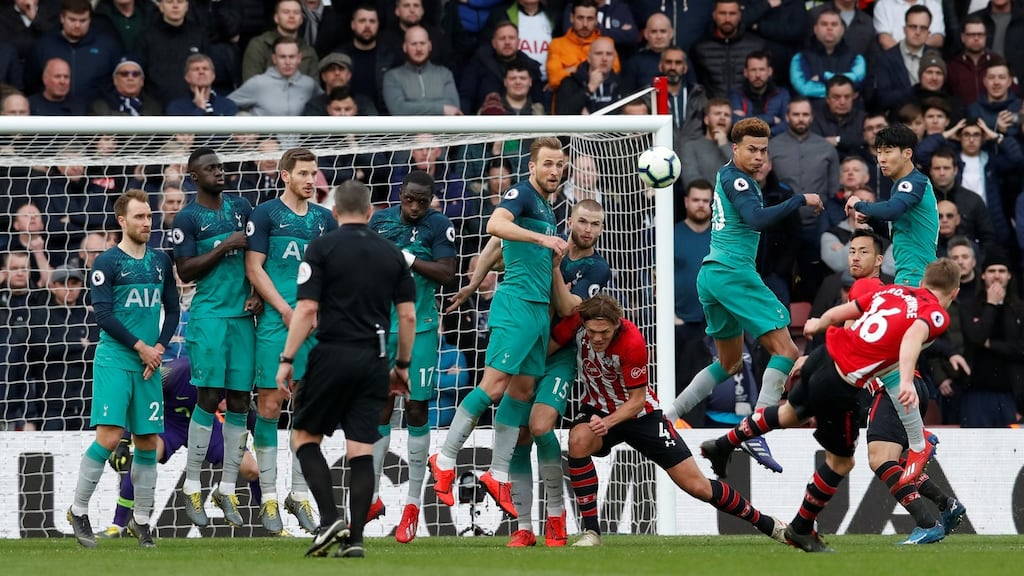 James Warde-Prowse scores Southampton’s winning free-kick against Spurs. Photograph: David Klein/Reuters