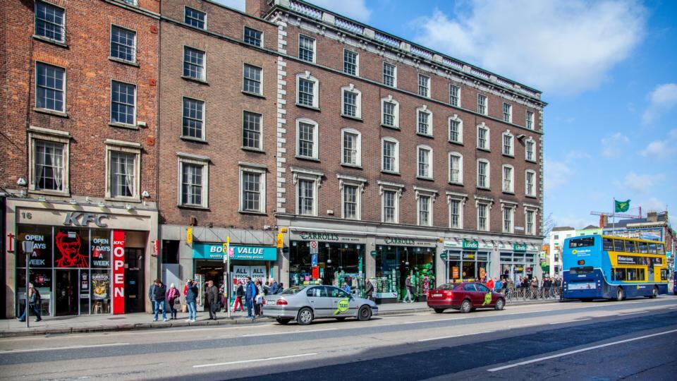 Ballast House, Westmoreland Street:  vacant three floors of offices extend to 1,546 sq m (16,644 s q ft). The ground floor is let to three separate retailers, Londis, Carroll’s Irish Gifts and Book Value at a combined rent of €823,500