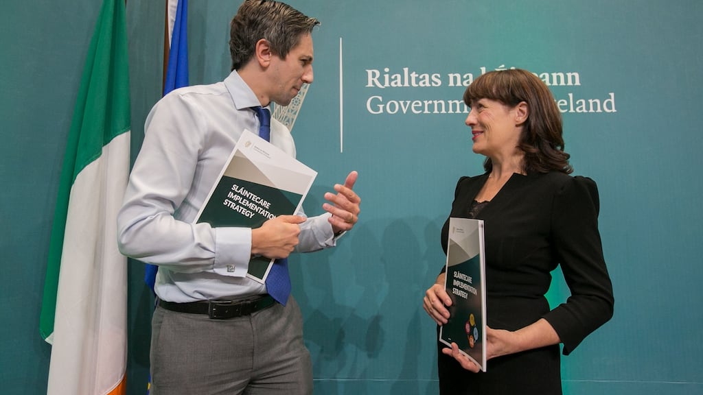 Minister for Health Simon Harris and Laura Magahy, executive director of the Slaintecare Programme Office. Photograph: Gareth Chaney/Collins Dublin