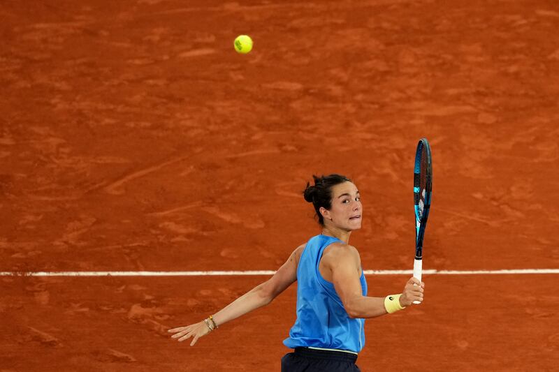 Lois Boisson plays a backhand return during her quarter-final match against Russia's Mirra Andreeva. Photograph: Dimitar Dilkoff/AFP via Getty Images