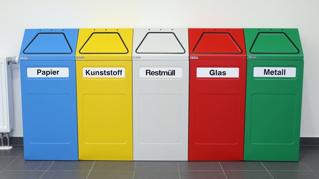 Coloured recycling bins in Aurich, Germany. The simple task of throwing things away in the country is not for the faint-hearted. Photograph: Sean Gallup/Getty Images