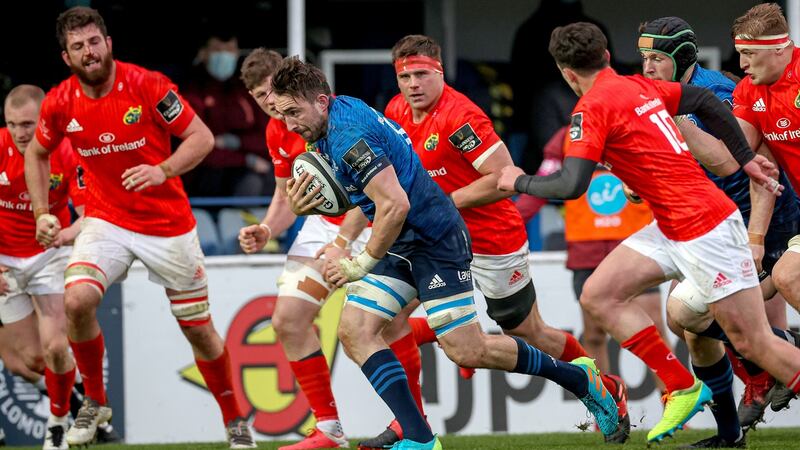 Jack Conan makes a break during Leinster’s 2021 Pro14 final win over Munster. Photograph: Billy Stickland/Inpho