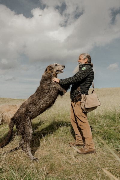 Aidan O'Sullivan and his Irish wolfhound Mairtín. Photograph: Ellie Thorne