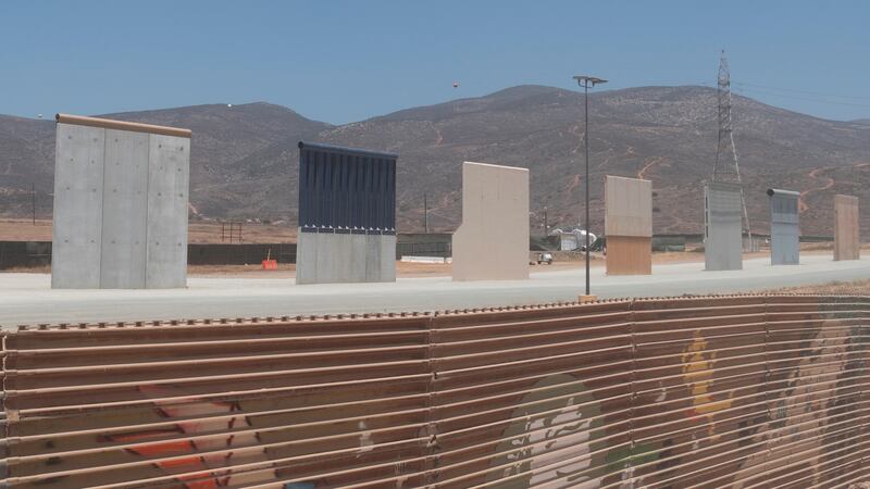 Prototypes for Trump’s Wall, viewed from Mexico. Photograph: Elaine Byrne
