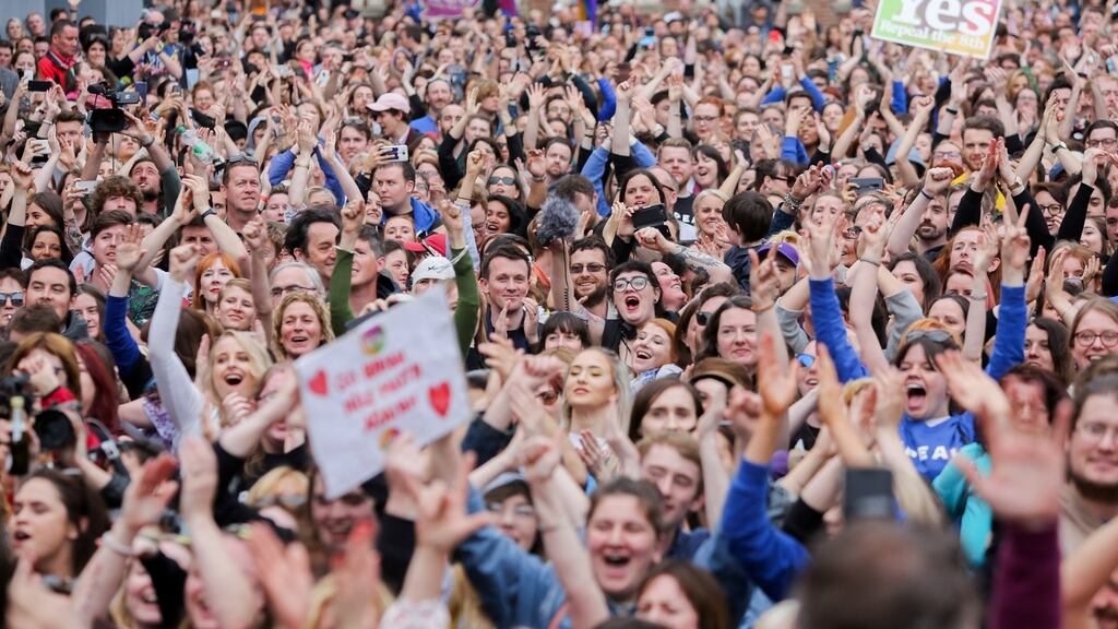 Yes campaigners during the abortion referendum count at Dublin Castle last May. Photograph: Gareth Chaney/Collins