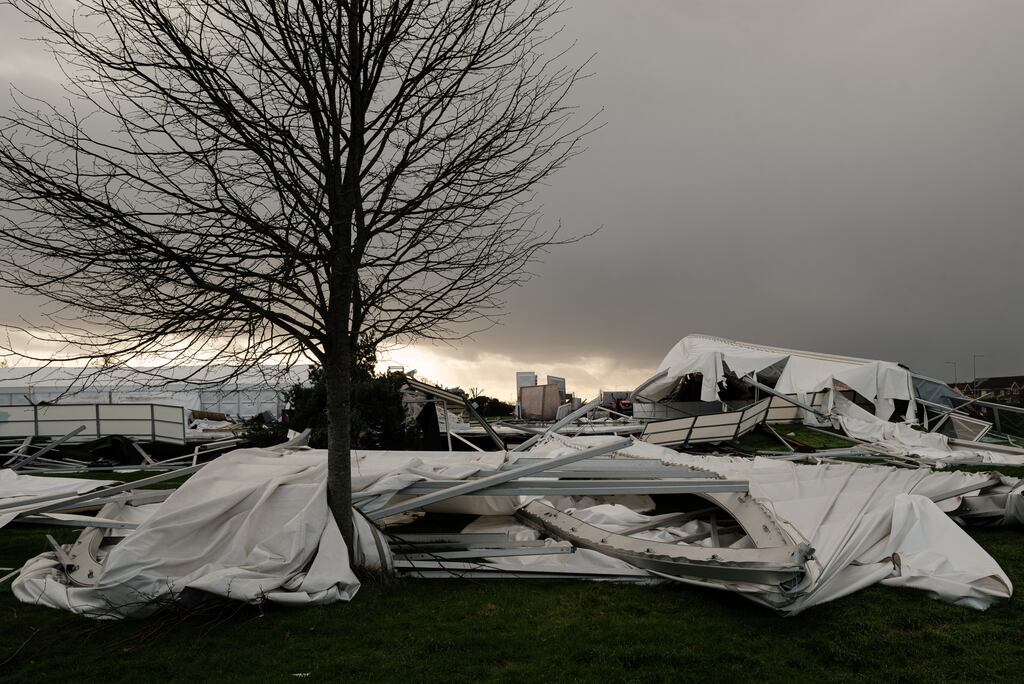 An ice-skating rink in Blanchardstown, Dublin, collapses during the Storm Éowyn on Friday. Photograph: Natalia Campos/Getty Images