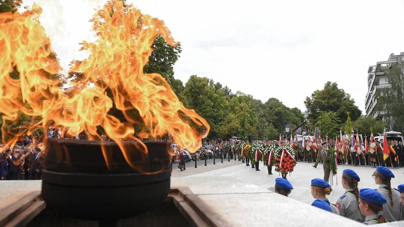 A ceremony marking the 75th anniversary of the Warsaw Uprising in Warsaw, Poland. Photograph: Radek Pietruszka/EPA