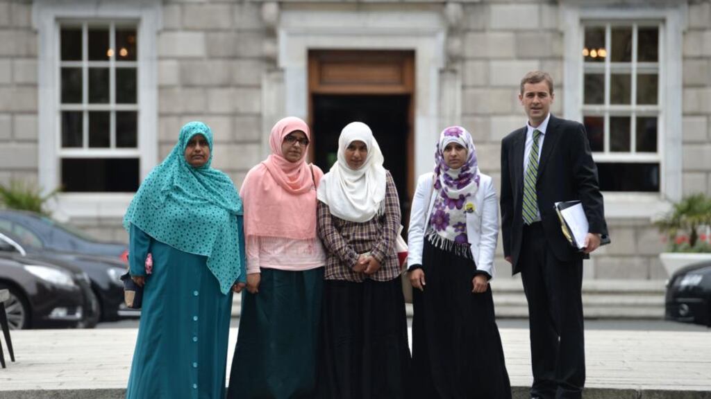 Senator Mark Daly, Fianna Fáil, meeting with the Halawa sisters from left; Nosayba, Fatima, Omaima and Somaia Halawa at Leinster House, Dublin. Photograph: Dara Mac Dónaill / The Irish Times