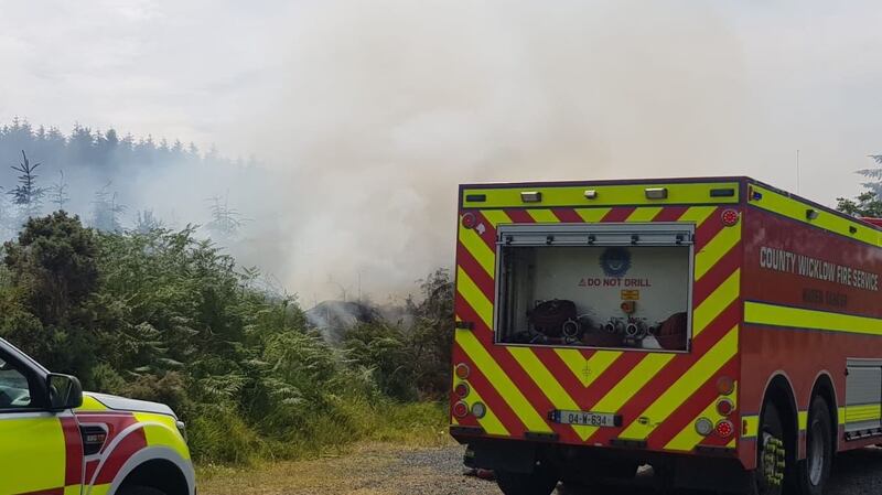 Smoke from the gorse and forest fires at Moneymeen north of Macreddin village causing reduced visibility in the area. Photograph: Wicklow Fire Service/Twitter