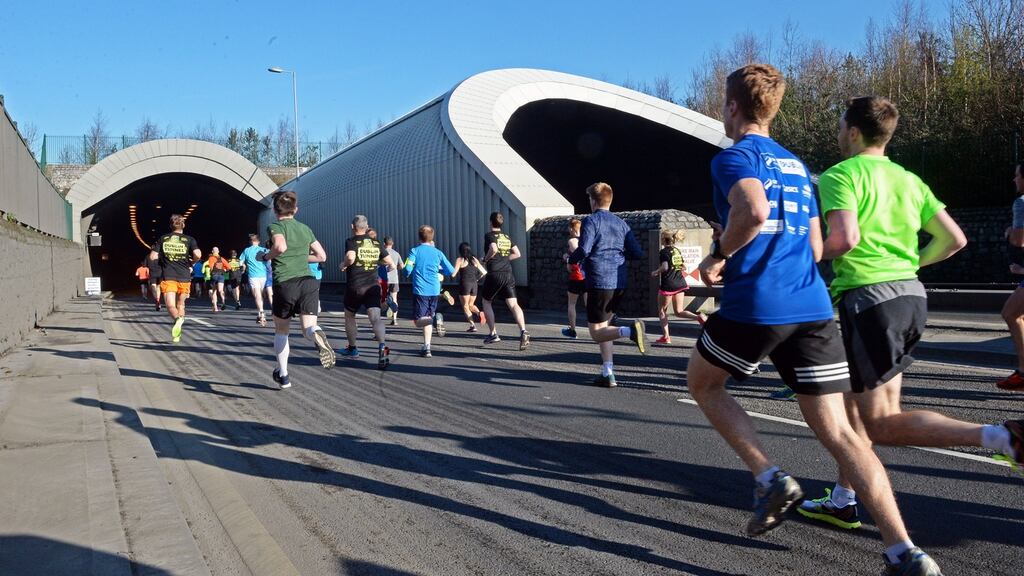 Runners in the Dublin Port Tunnel run for Focus Ireland. Photograph: Eric Luke