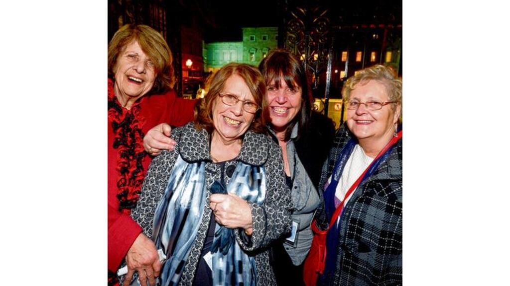 Kathleen Jannette and her sister Mary McManus, who were in Stanhope Street from 1951-1954, Mary's daughter Pamela Connor and friend Joan Farrelly outside the Dáil after a State apology by Enda Kenny. photograph: alan betson