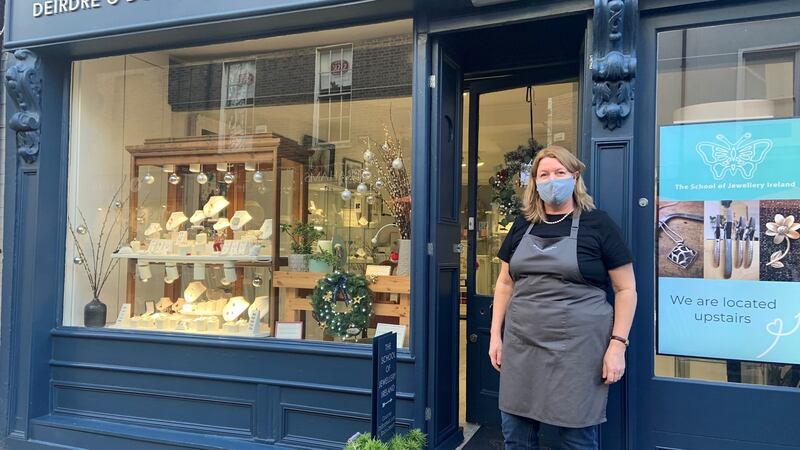 Deirdre O’Donnell outside her contemporary jewellery store on Anne Street South.