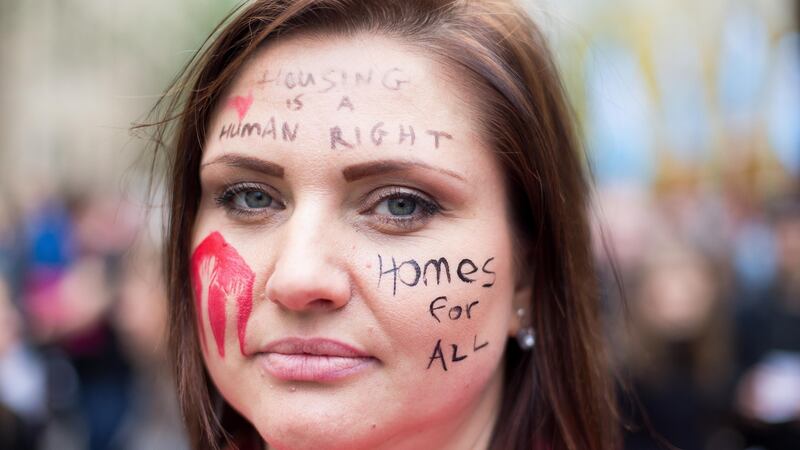 Miska Vigasova from Dublin   at the Raise the Roof Protest. Photograph: Tom Honan/The Irish Times.