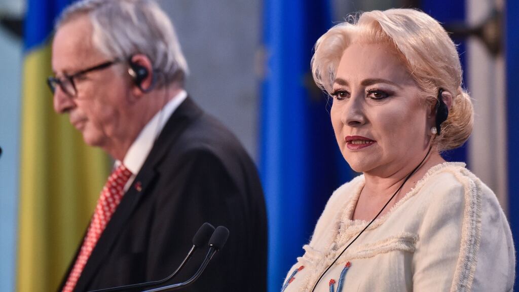European Commission president Jean-Claude Juncker and Romanian prime minister Viorica Dancila. Photograph: Daniel Mihailescu/AFP/Getty Images