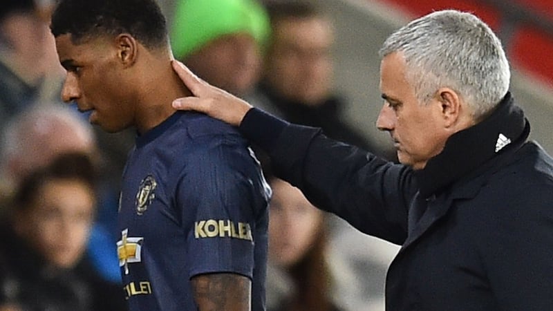 Manchester United manager takes off Marcus Rashford. Photograph: Getty Images
