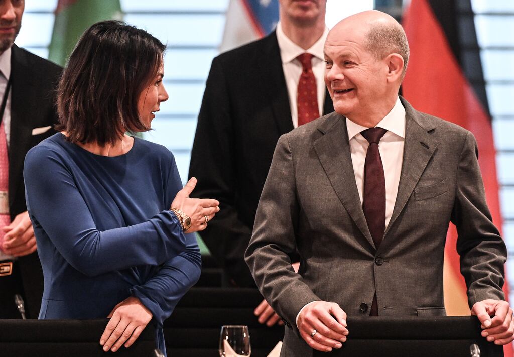 German chancellor Olaf Scholz (right) and German foreign minister Annalena Baerbock have backed volunteer sea rescue operations for migrants in the Mediterranean Sea, to the disapproval of critics. Photograph: Filip Singer/EPA