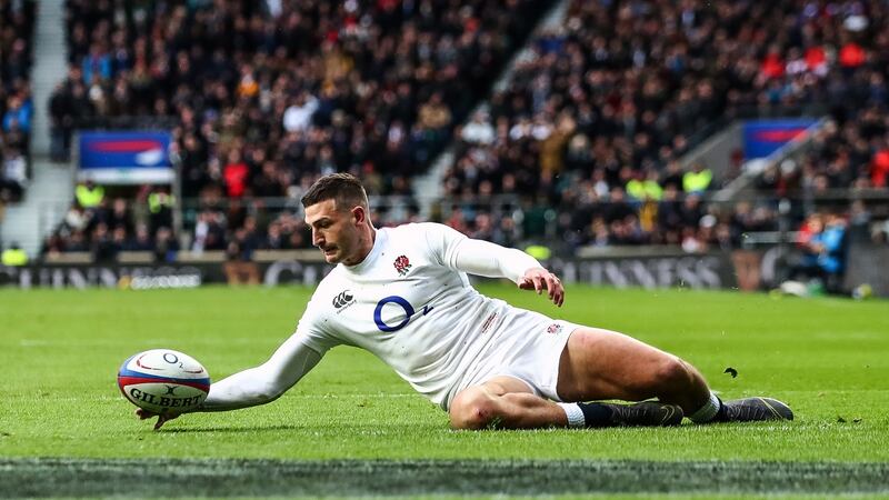 May scores England’s third try. Photo: James Crombie/Inpho