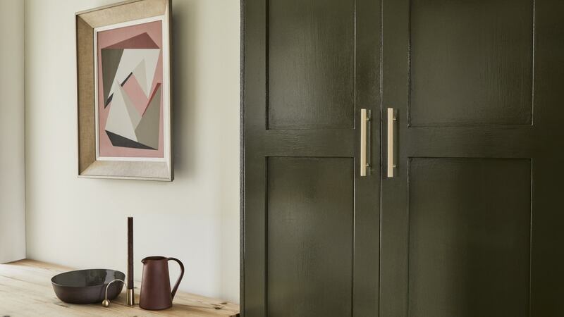 Westmoreland No 160, a rich khaki green, from Mylands, a paint company that supplies the film and television industry.