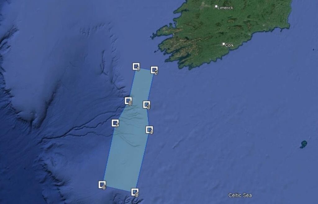 An image provided by the Department of Transport of the Virgin Orbit space launch hazard area off the southwest coast of Ireland.