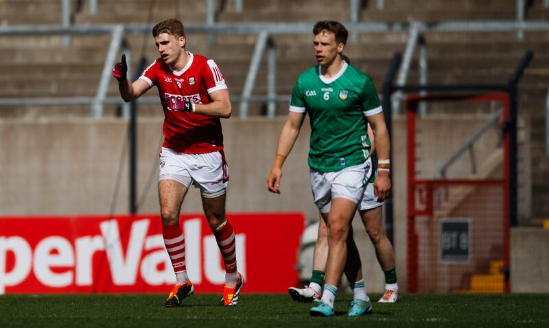 Cork's Ian Maguire celebrates after scoring his side's third goal of the match. Photograph: Tom Maher/Inpho