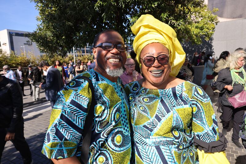 Steve Uboh, from Roscommon, at the Convention Centre in Dublin with his wife Mary. Photograph: Dara Mac Dónaill/The Irish Times