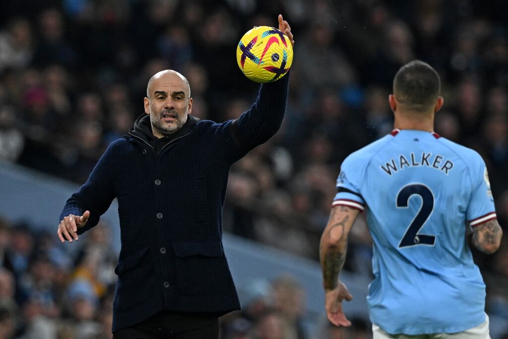 City manager Pep Guardiola collecting the ball during the Premier League match between Manchester City and Aston Villa at the Etihad Stadium, Manchester, on February 12th. Photograph: Paul Ellis/AFP