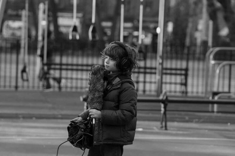 Woody Norman with the radio equipment his character’s uncle uses in the film C’mon C’mon. Photograph: A24