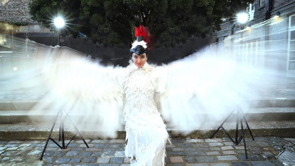 Rachel Ní Bhraonáin of Fidget Feet during the Covid-19-adapted announcement of the Business to Arts Awards. Photograph: Robbie Reynolds