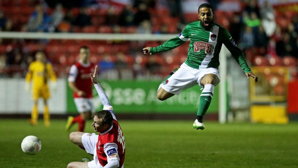 Kenny Browne of St Pat’s denies Cork’s Kieran Djilali. Photograph: Donall Farmer/Inpho
