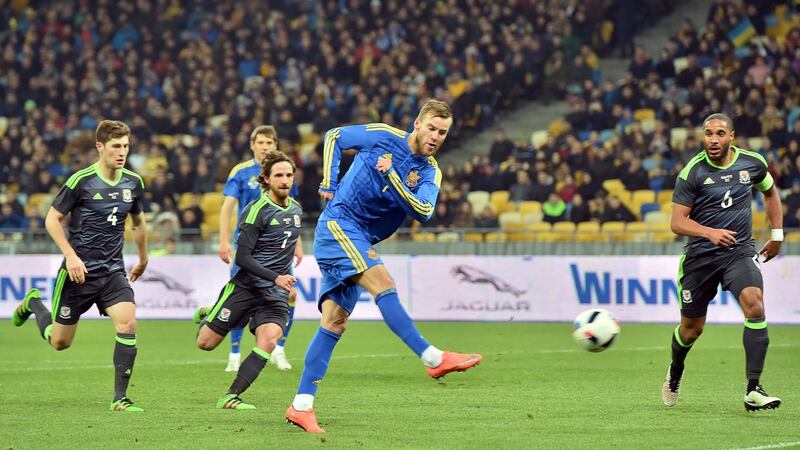 Ukraine’s Andriy Yarmolenko has an eye for goal, as he showed here against Wales, but has been known to lose his cool.