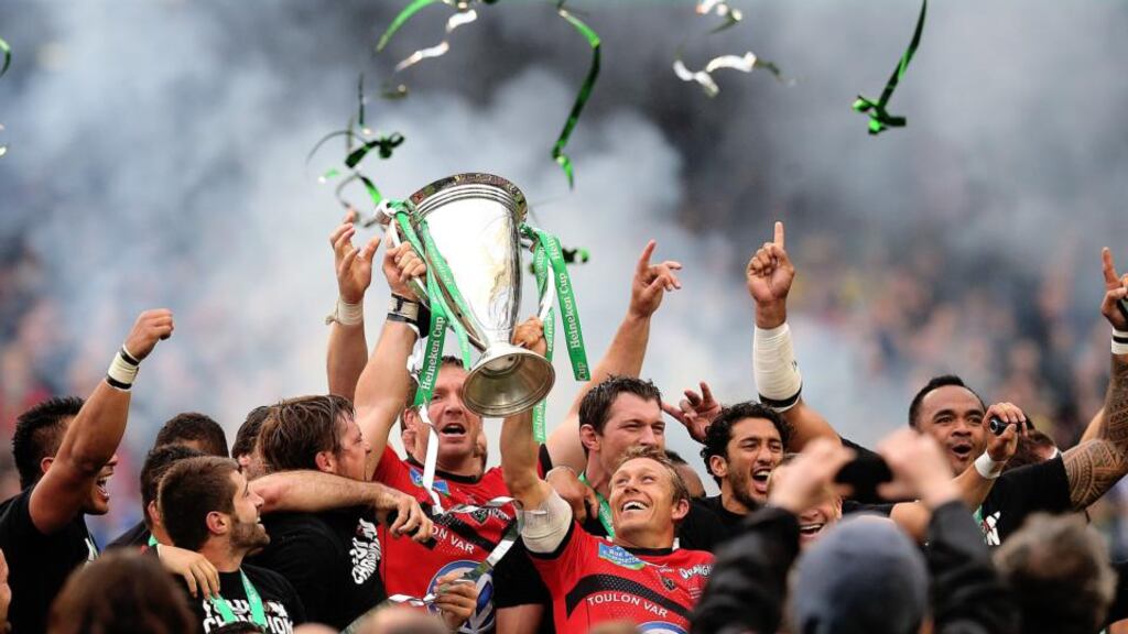 Toulon’s Jonny Wilkinson lifts the trophy after winning  the Heineken Cup Final  at the Aviva Stadium last May. Photograph:  Julien Behal/PA