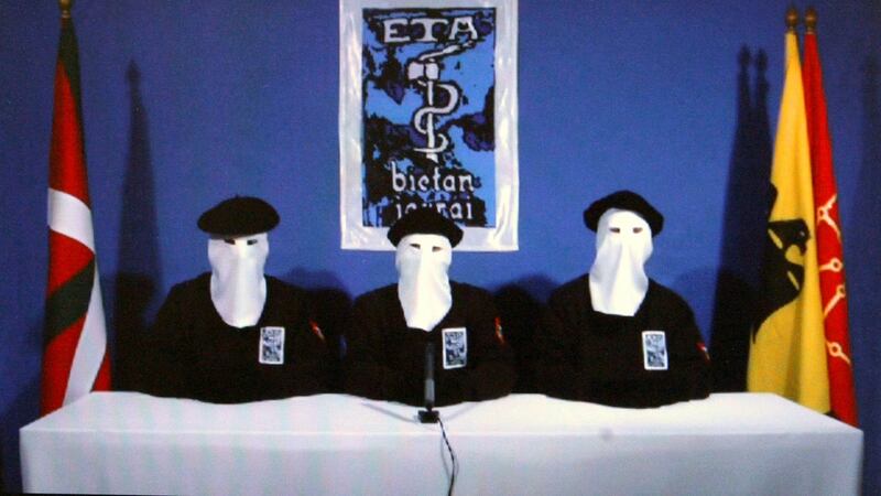 Basque Separatists ETA members announcing a ‘permanent, verifiable ceasefire’ in 2011. Photograph: Alfredo Aldai/EPA