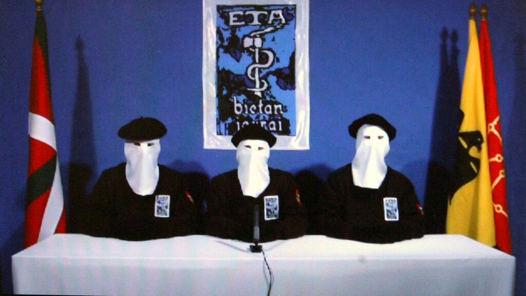 Basque Separatists ETA members announcing a ‘permanent, verifiable ceasefire’ in 2011. Photograph: Alfredo Aldai/EPA