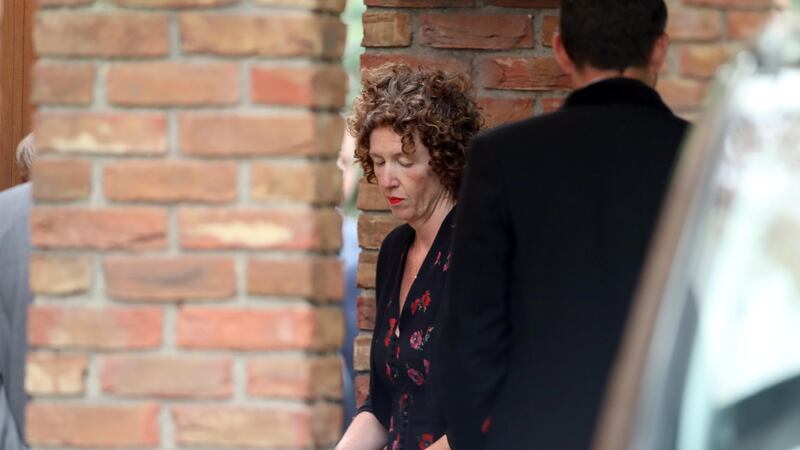 Meabh Quoirin arriving for the funeral mass of her daughter Nora at St Brigid’s Church, Belfast. Photograph: Liam McBurney/PA Wire